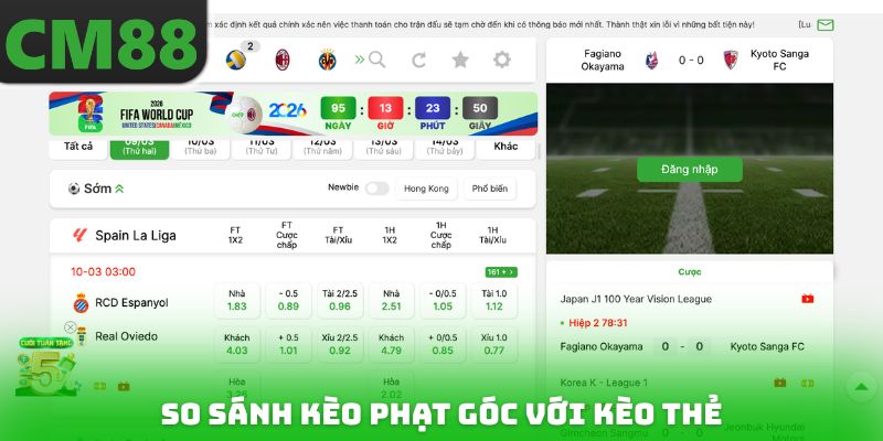 So sánh Kèo phạt góc với Kèo thẻ